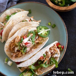overhead view of pulled turkey tacos