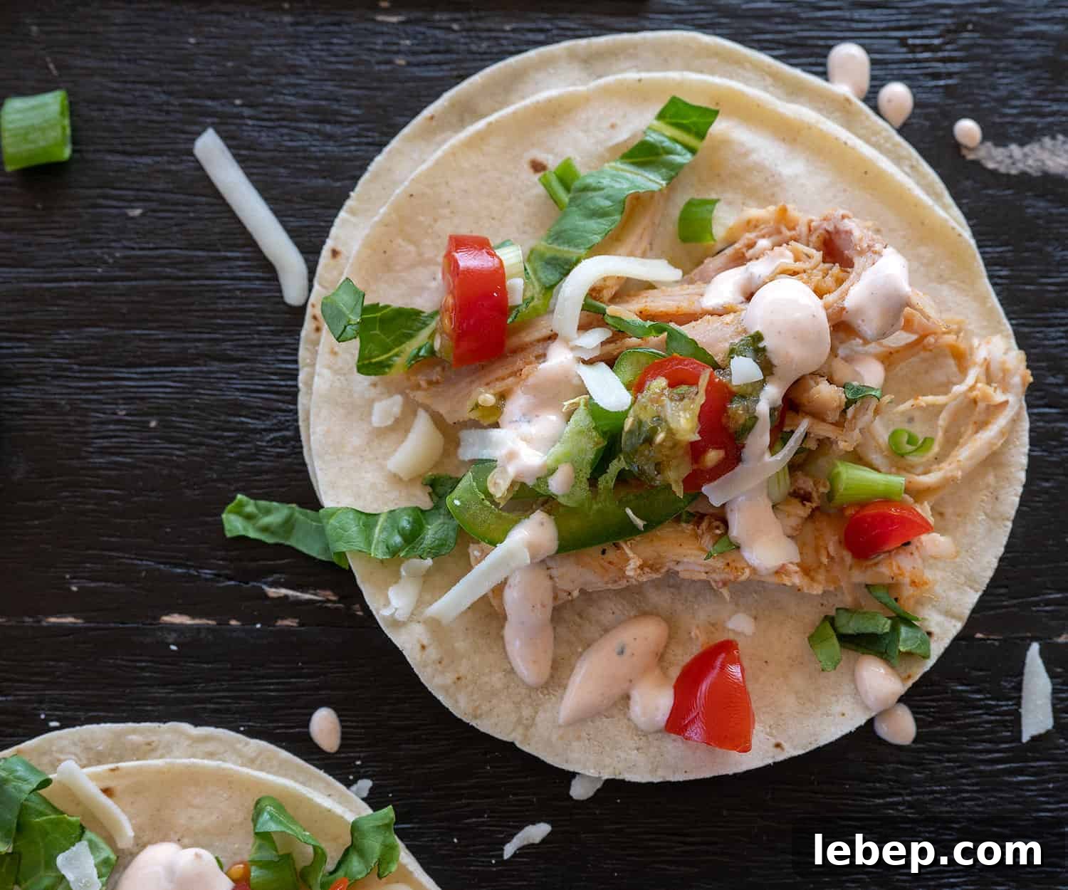 overhead view of pulled turkey taco