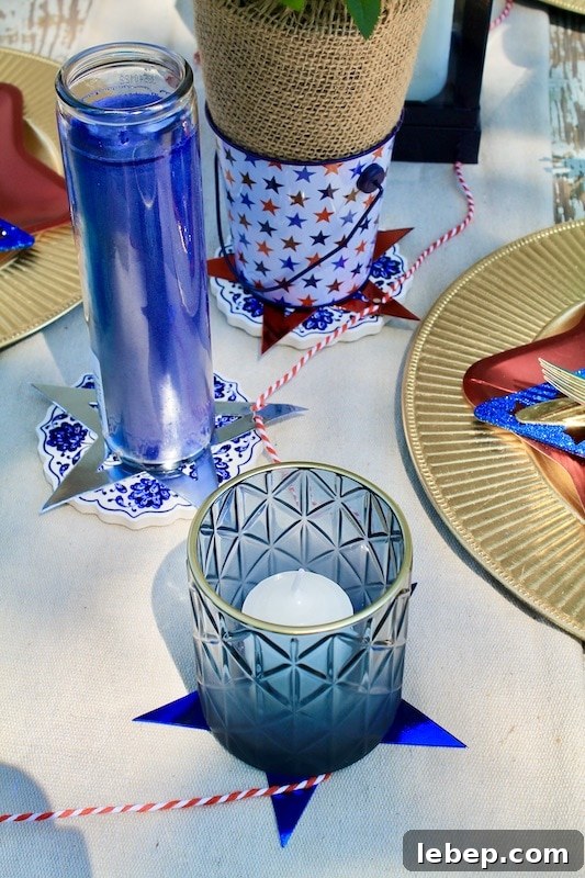 Rustic 4th of July Table Decoration Ideas for a Festive Celebration 8 put down a runner and dot the table with mismatched candles in blue