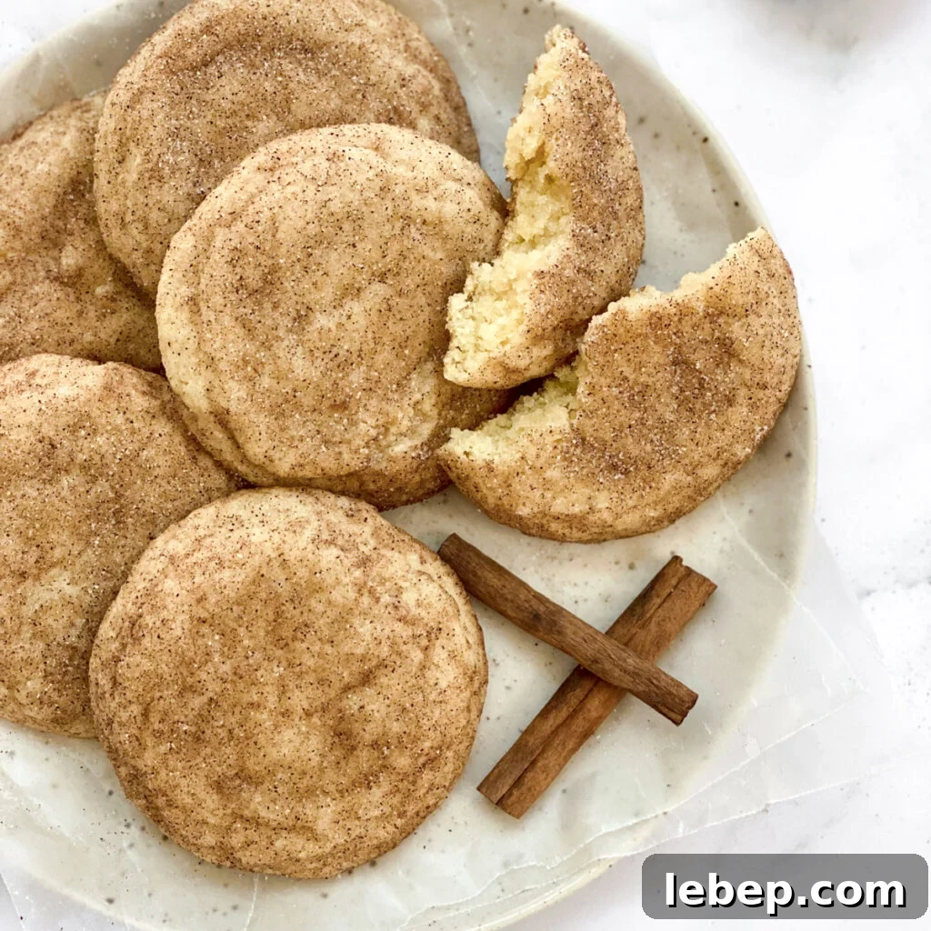 Snickerdoodle Cookies Without Cream of Tartar — Soft, Cinnamon-Sugar Recipe 13 snickerdoodle cookies without cream of tartar on a plate with one broken to show the inside