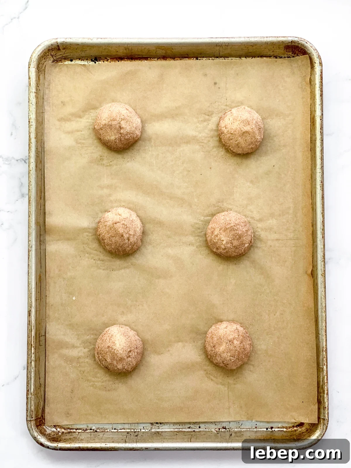 Snickerdoodle Cookies Without Cream of Tartar — Soft, Cinnamon-Sugar Recipe 10 cookie dough on baking sheet