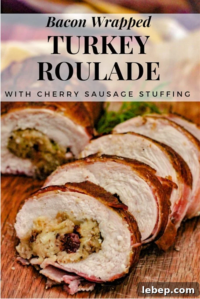 Bacon wrapped turkey breast stuffed with cherry and sausage stuffing
