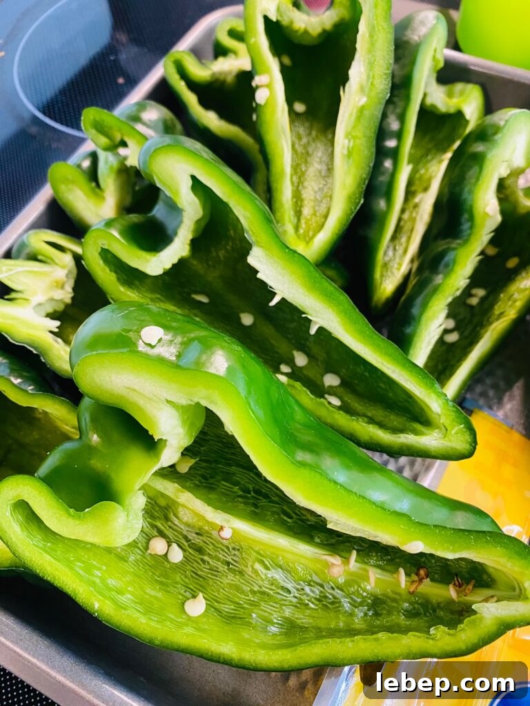 poblano peppers cut in half