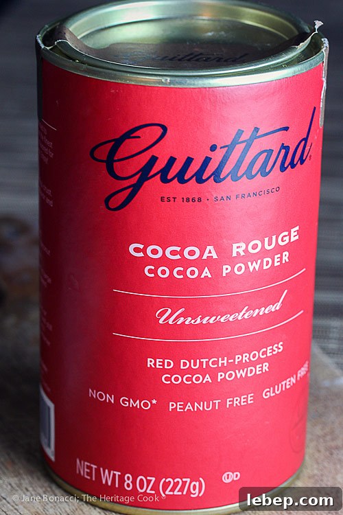 Crispy Gluten-Free Chocolate Cookies with a Surprise Ingredient 5 Guittard's Cocoa Rouge; Secret Ingredient Crispy Chocolate Cookies © 2019 Jane Bonacci, The Heritage Cook