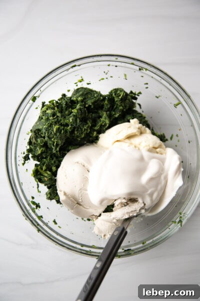 Creamy Warm Spinach Dip — Dairy- and Gluten-Free Recipe 7 bowl of dairy-free spinach dip ingredients