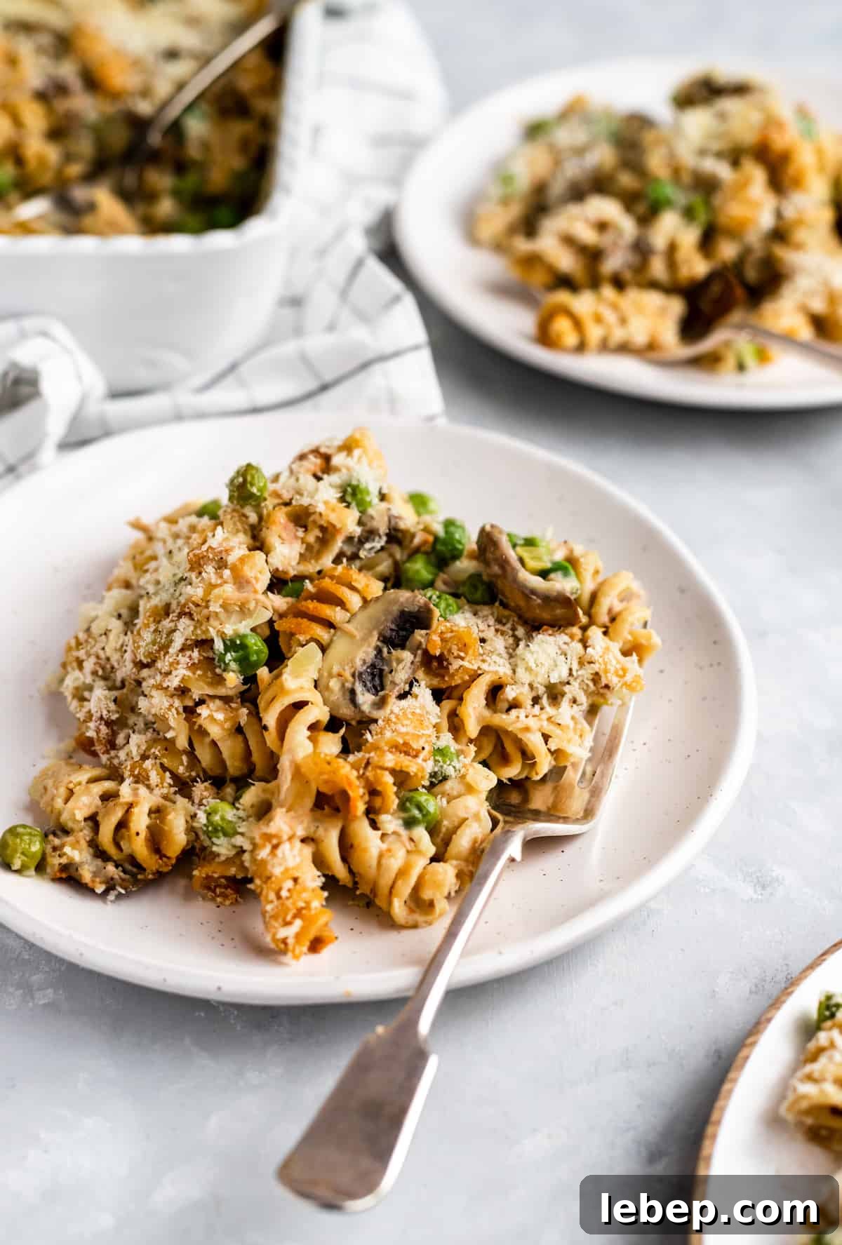 plate with fork and tuna casserole