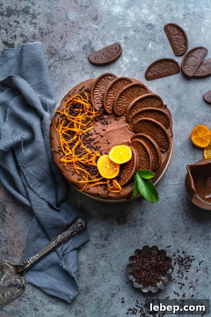 Overhead photo of no bake chocolate orange cheesecake