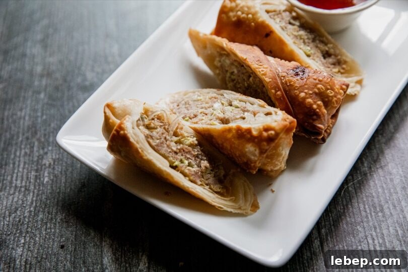 Crispy Homemade Egg Rolls Recipe with Savory Dipping Sauce 5 Fried egg rolls on plate