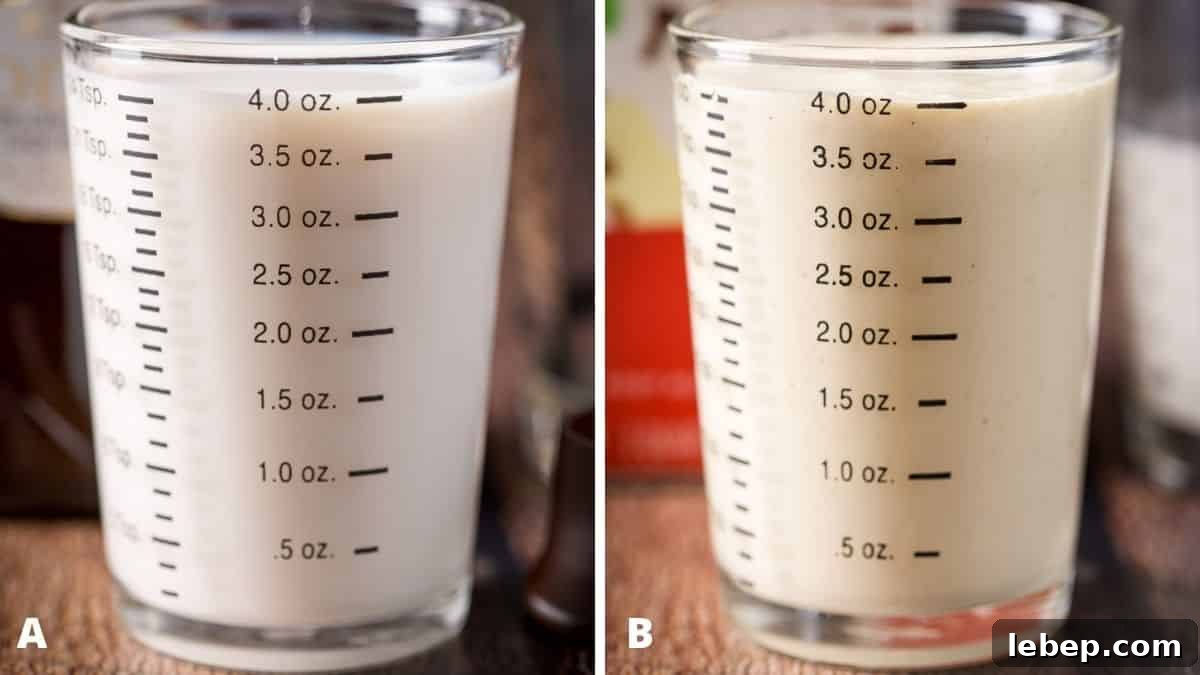 Mrs. Claus Cocktail Recipe: Festive Spiced Holiday Drink 4 White chocolate liqueur and egg nog measured out