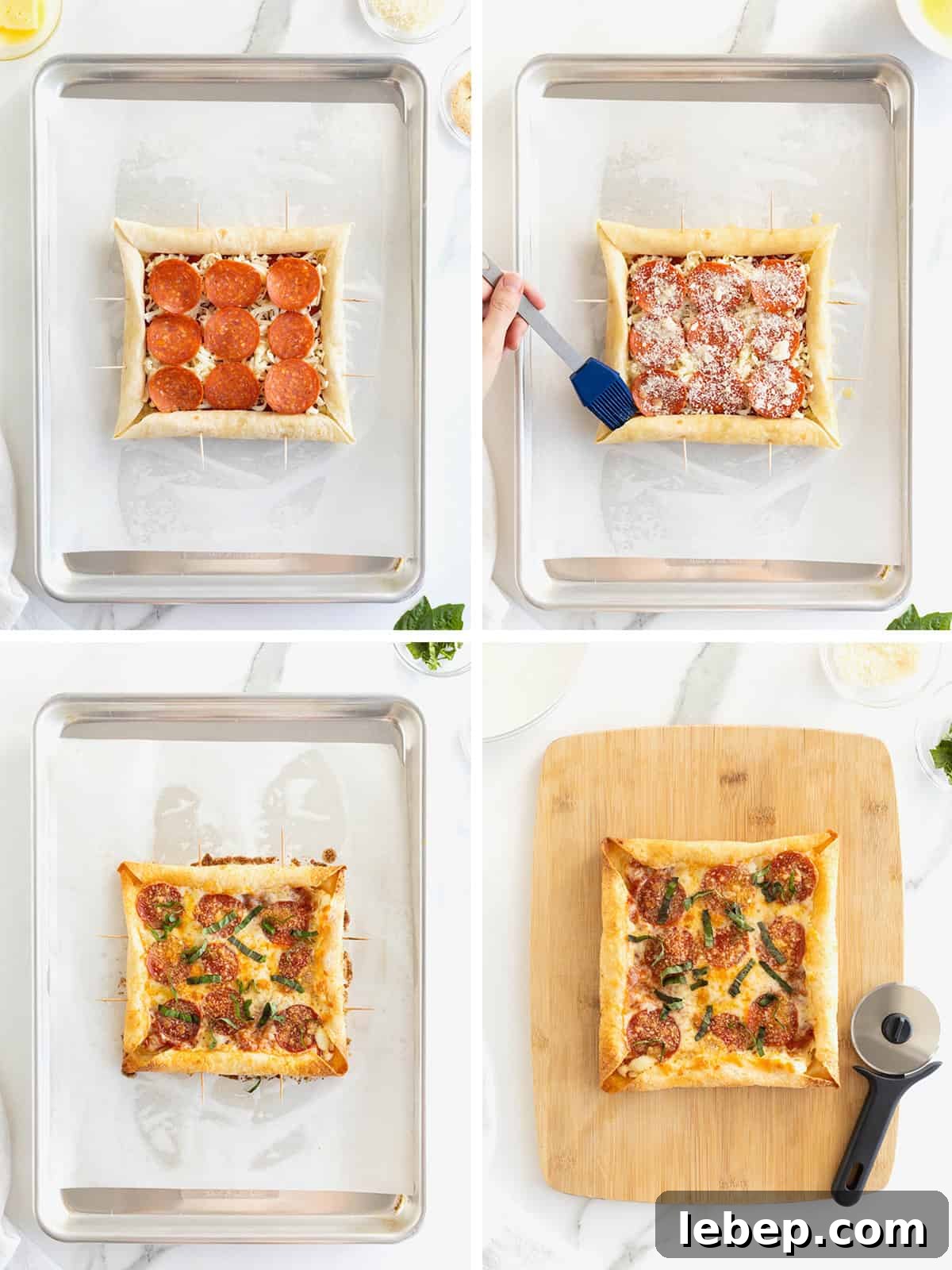 Steps to make stuffed crust tortilla pizza.