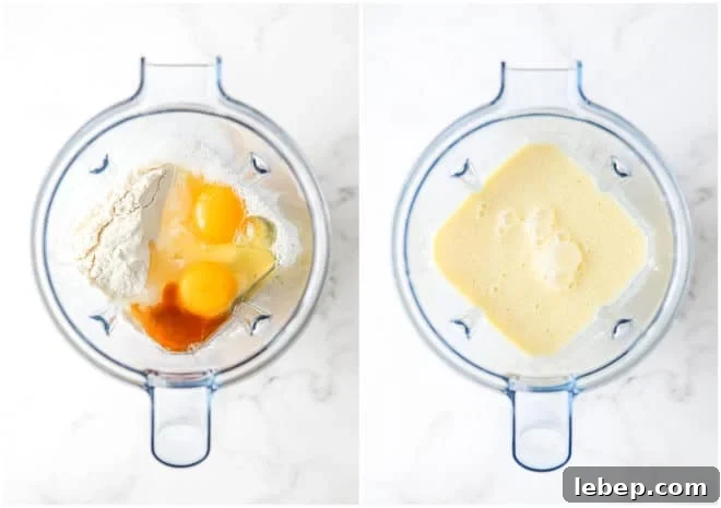 blending ingredients to make crepe batter