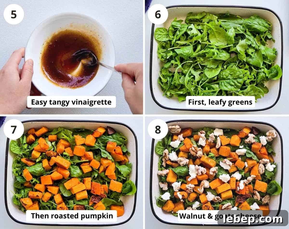 Roasted Pumpkin, Spinach & Goat Cheese Salad Recipe 5 Step by step of making the dressing and putting the salad together nicely