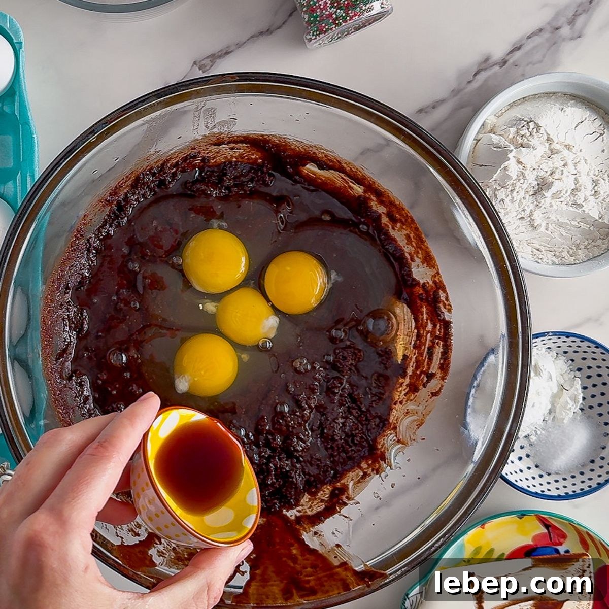 Add the eggs and vanilla.