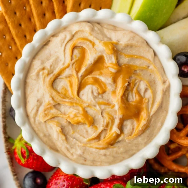Creamy Cottage Cheese Ranch Dip Recipe for Parties and Snacks 11 An overhead image of cottage cheese caramel dip in a bowl.