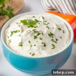Creamy Cottage Cheese Ranch Dip Recipe for Parties and Snacks 13 A close up image of cottage cheese ranch dip in a bowl.
