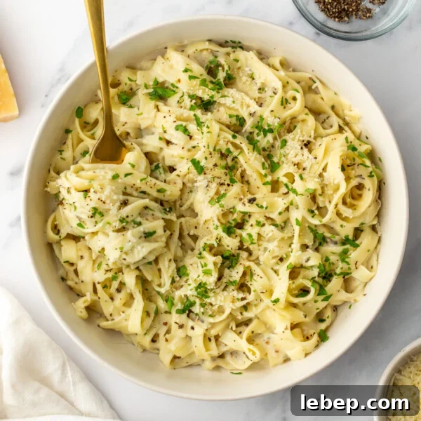 Creamy Cottage Cheese Ranch Dip Recipe for Parties and Snacks 10 An overhead image of cottage cheese alfredo in a bowl.