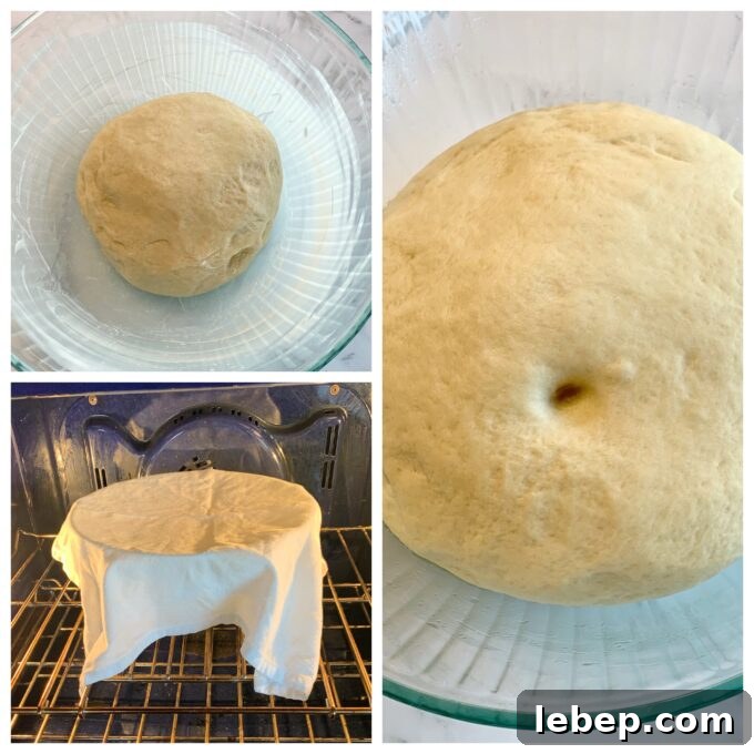 A collage picture of yeast dough rising for Overnight Orange Rolls.