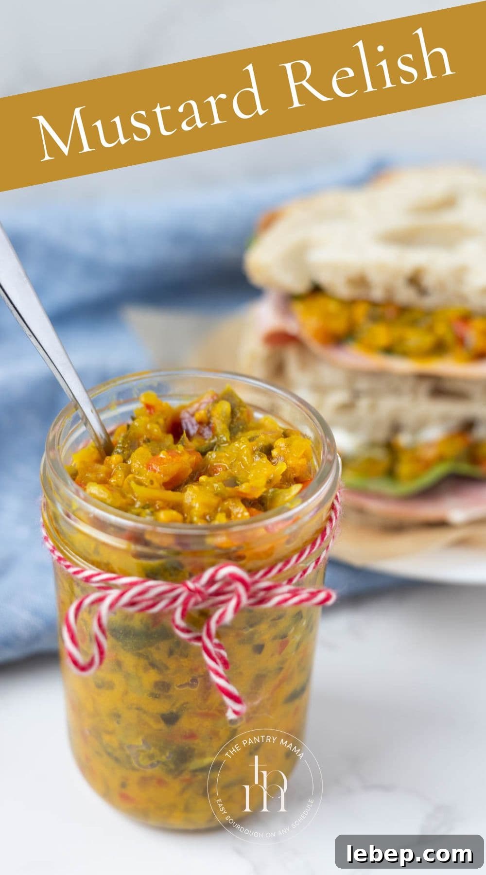 Homemade Mustard Relish Recipe for Tangy Sandwiches and Burgers 8 Image of mustard relish in a jar with text overlay for a Pinterest pin.
