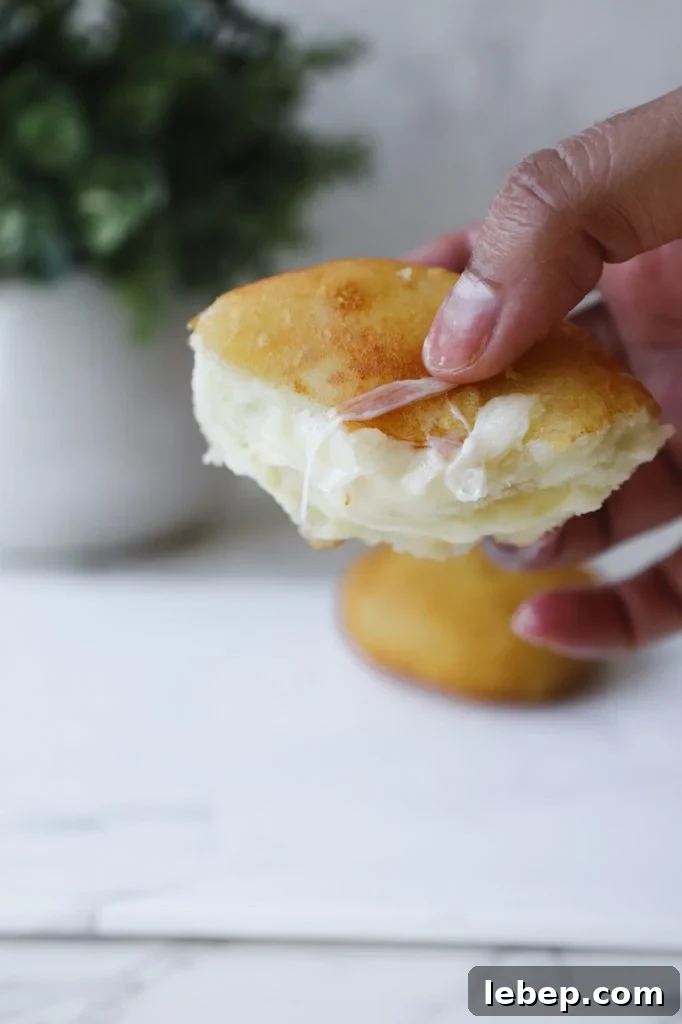 a korean potato pancake stuffed with mozzarella cheese