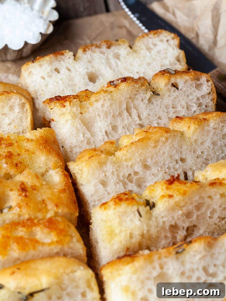 Gluten-Free No-Knead Focaccia Recipe: Crispy, Airy Loaf 2 sliced gluten free focaccia made with caputo fioreglute