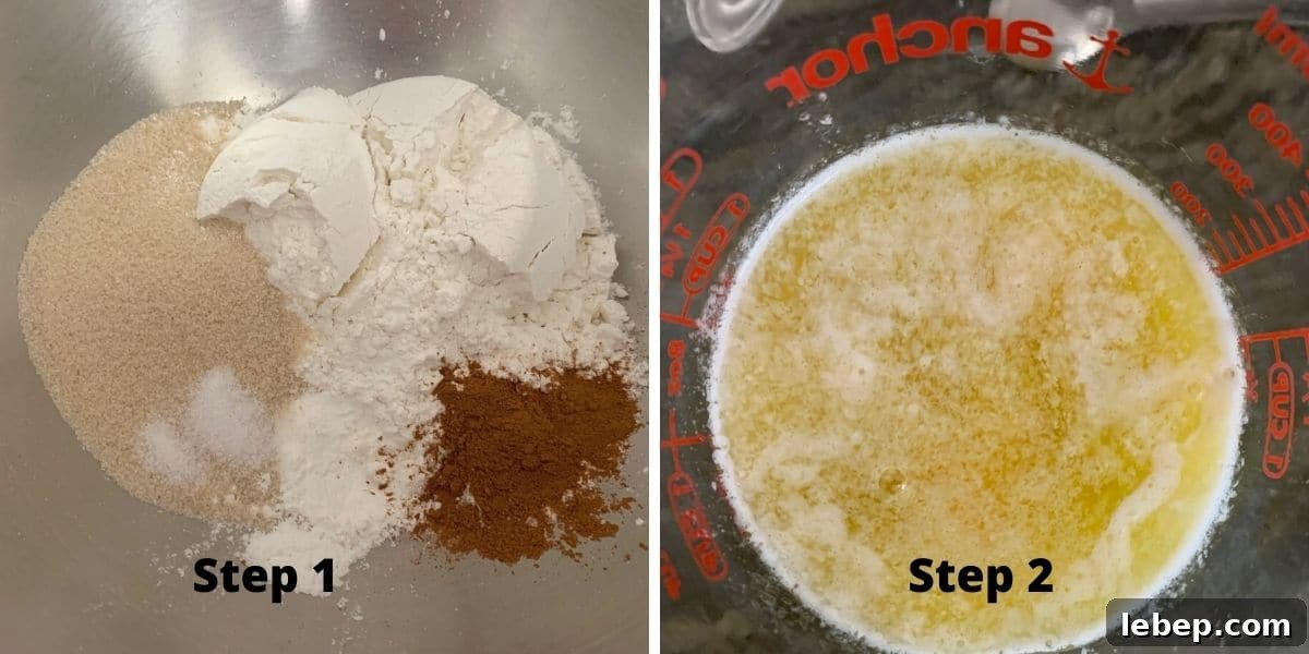 Gluten-Free Apple Fritters: Air Fryer or Classic Fried Recipe 5 Photos of mixing the wet and dry ingredients to prepare the batter.