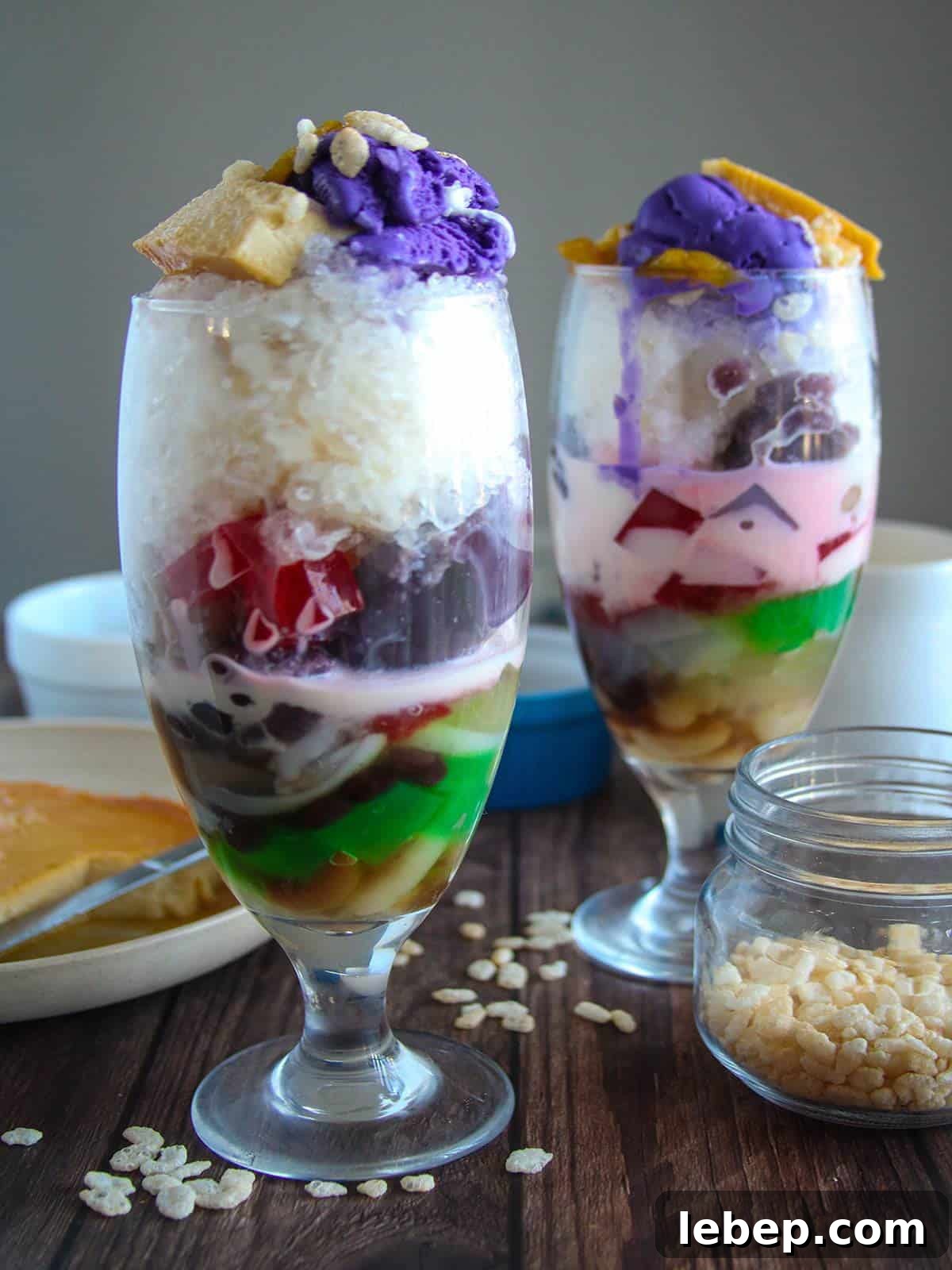 Halo-Halo: The Filipino Dessert Guide to Layers, Ingredients & Tips 2 halo-halo topped with ice cream and leche flan