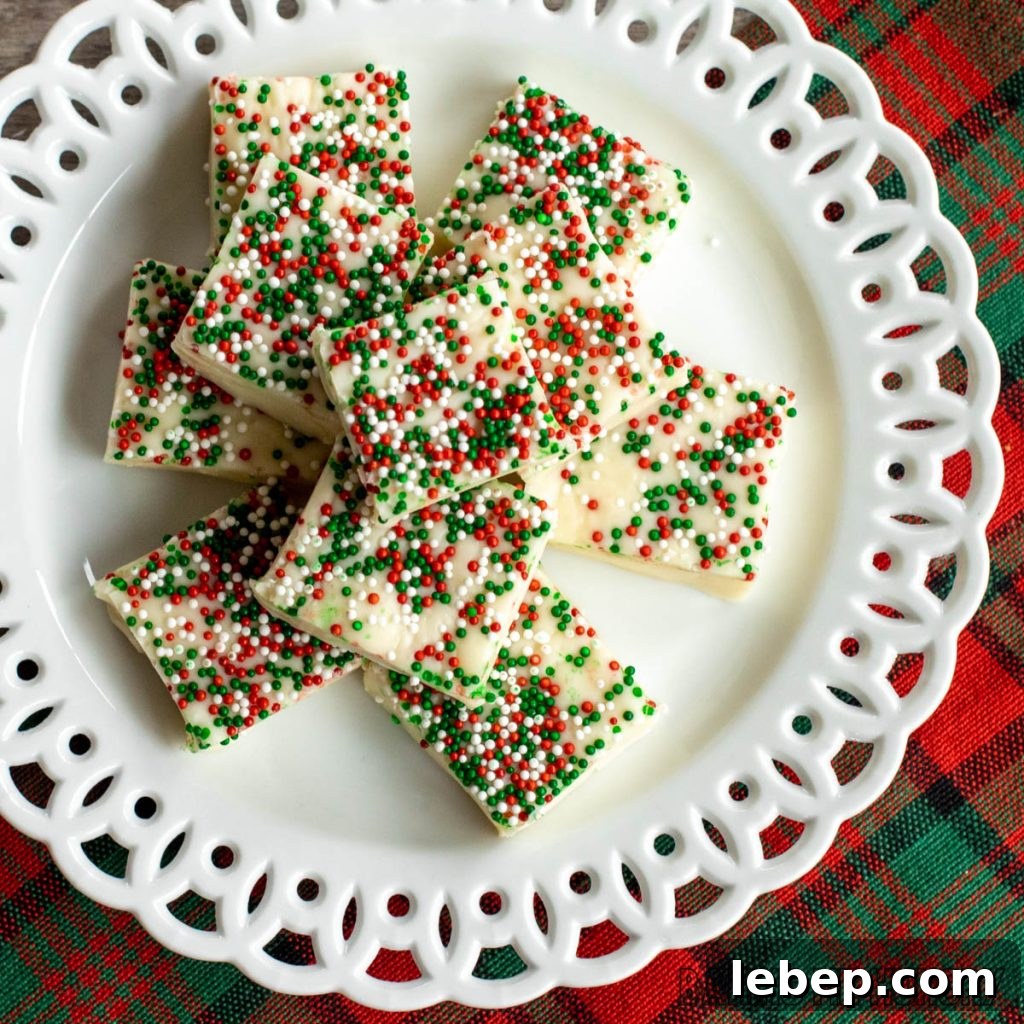 christmas cookie fudge recipe served on a decorative white plate