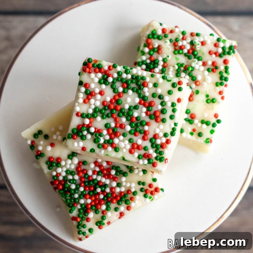 overhead shot of a few pieces of sugar cookie fudge