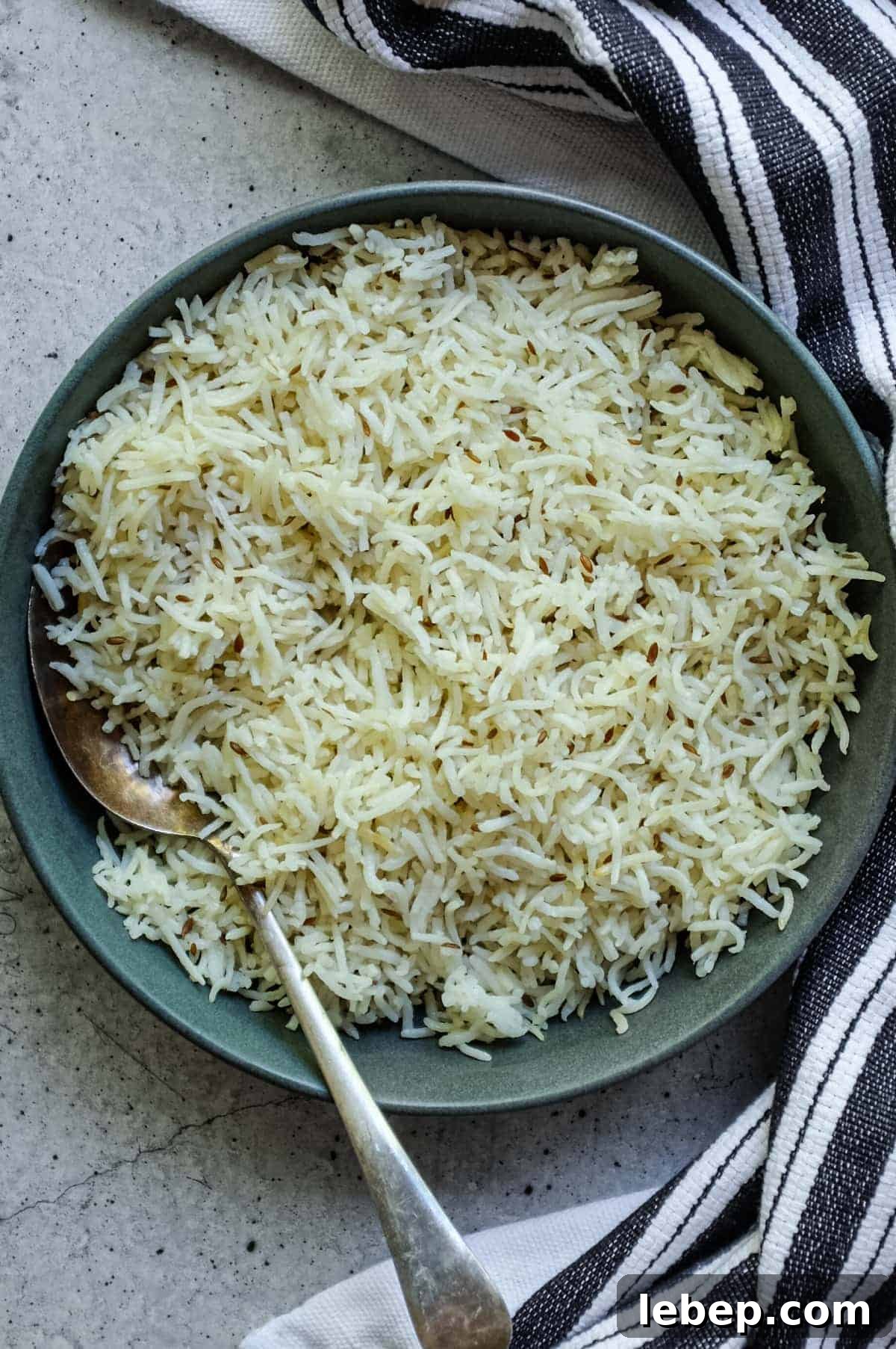 Simple Indian side dish of jeera rice with long grain basmati and spices