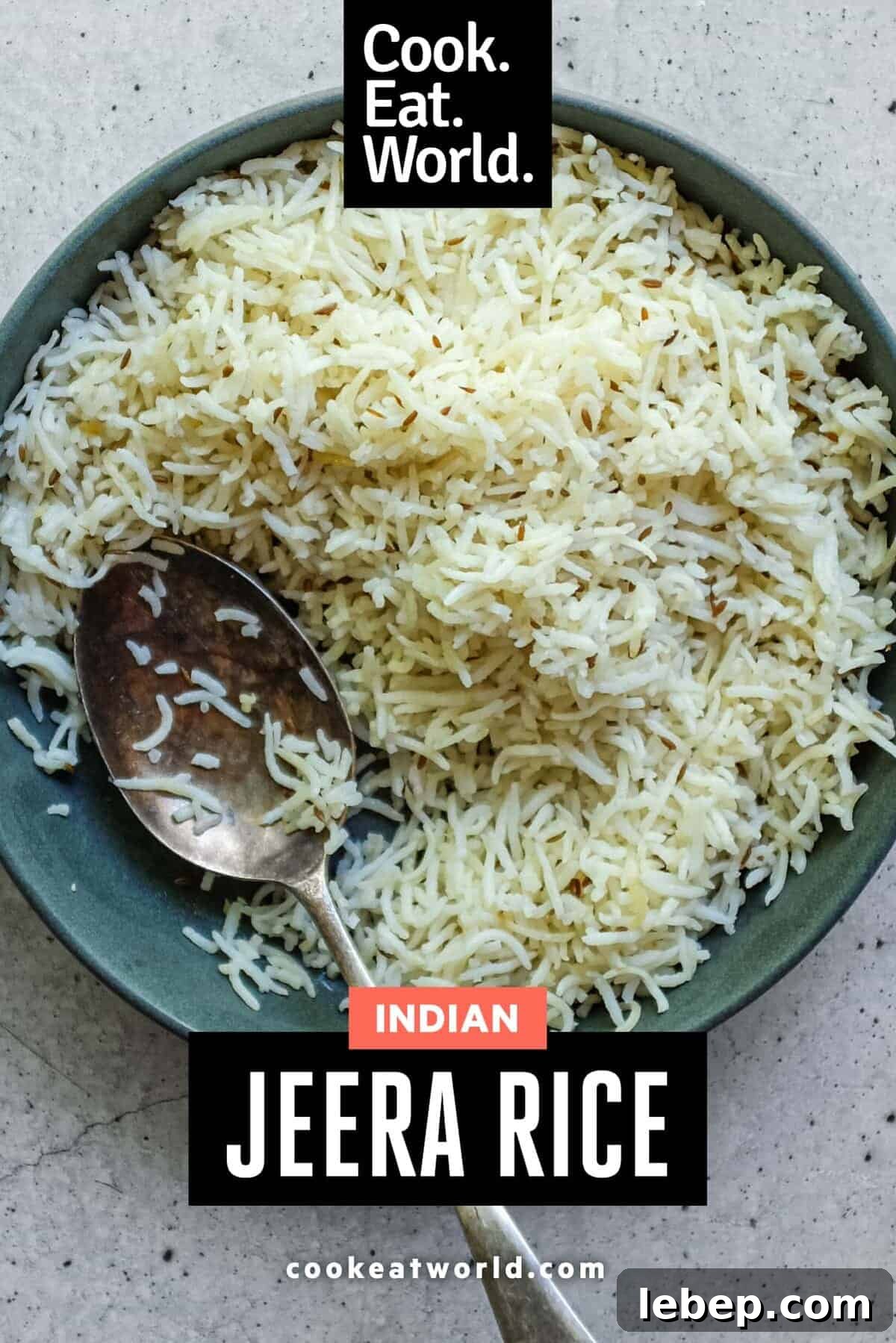 Freshly cooked basmati jeera rice with whole spices and glossy grains