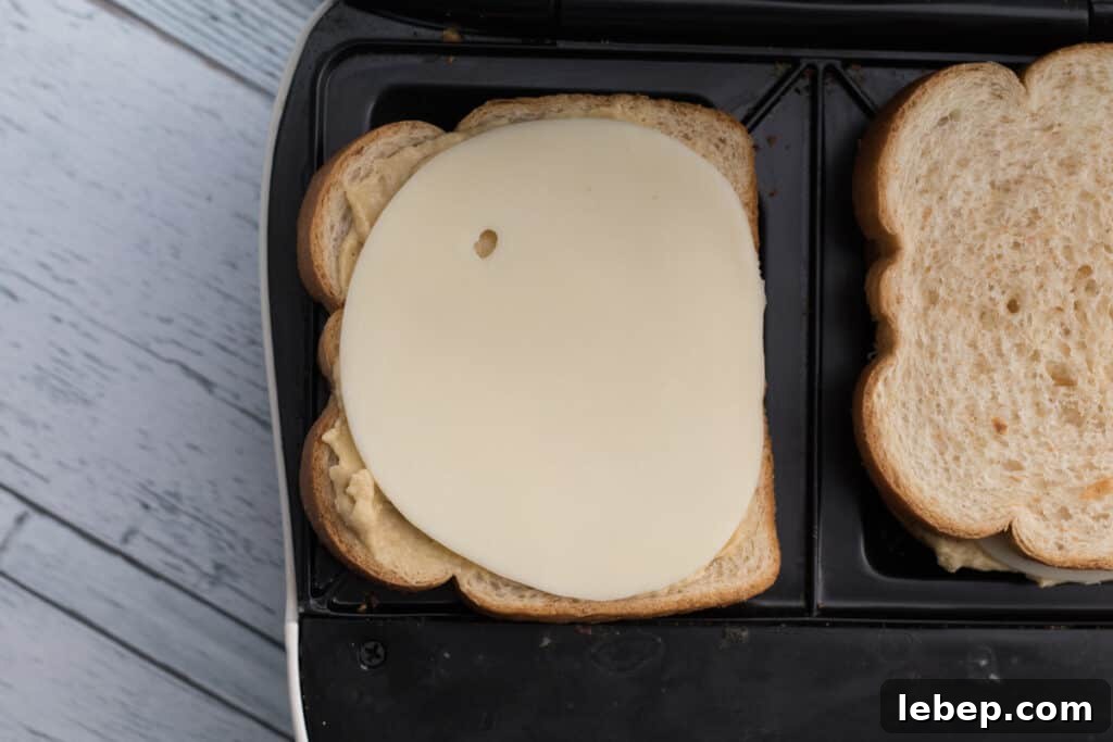 Hummus and Melted Cheese Toastie Recipe for Quick Lunch 5 cheese on top of hummus in a sandwich maker