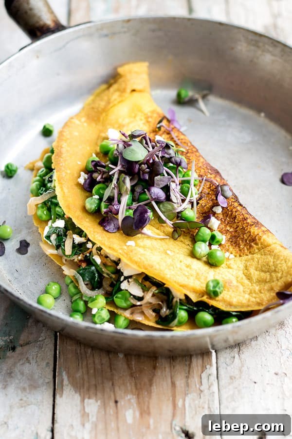 vegan omelette with spring peas is a healthy breakfast recipe
