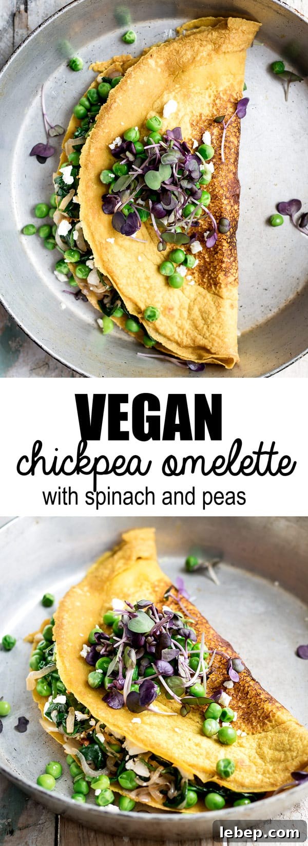 You won't believe how easy it is to make this chickpea omelette with spinach and spring peas! This vegan and gluten-free breakfast is made from chickpea flour for a healthy breakfast!