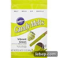 Bright green candy melts