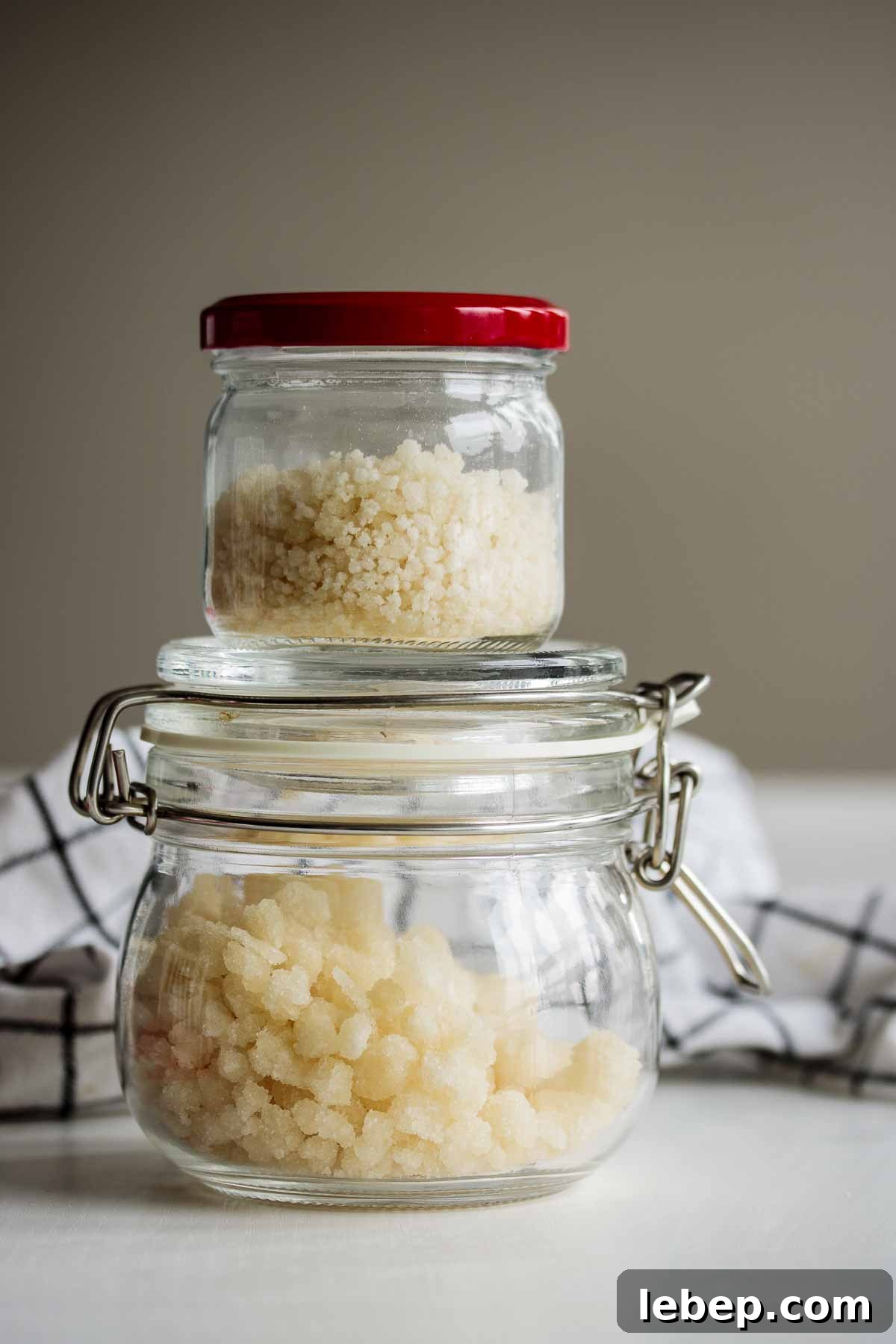 Glass jars with Swedish and Belgian sugar pearls.
