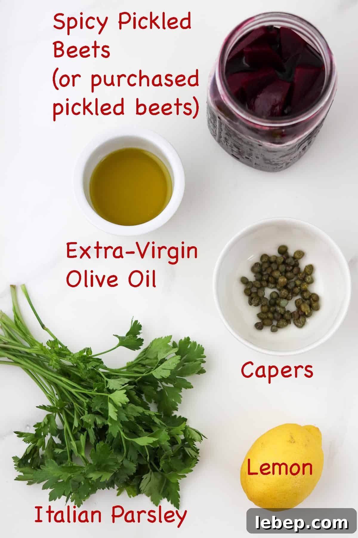 Labeled ingredients for Pickled Beet Salad.