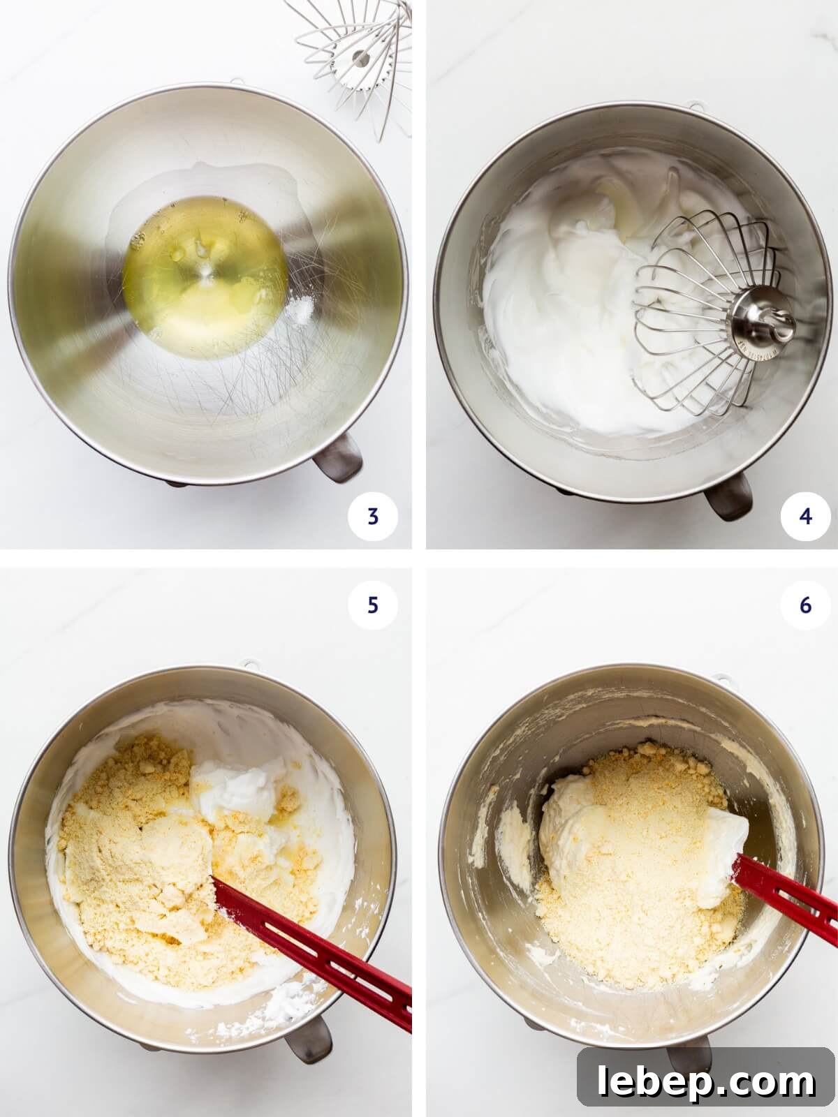Orange Almond Amaretti Cookies Recipe — Zesty, Chewy Biscotti-Style Treats 5 Whipping egg whites until firm before folding in ground almond mixture with a spatula.