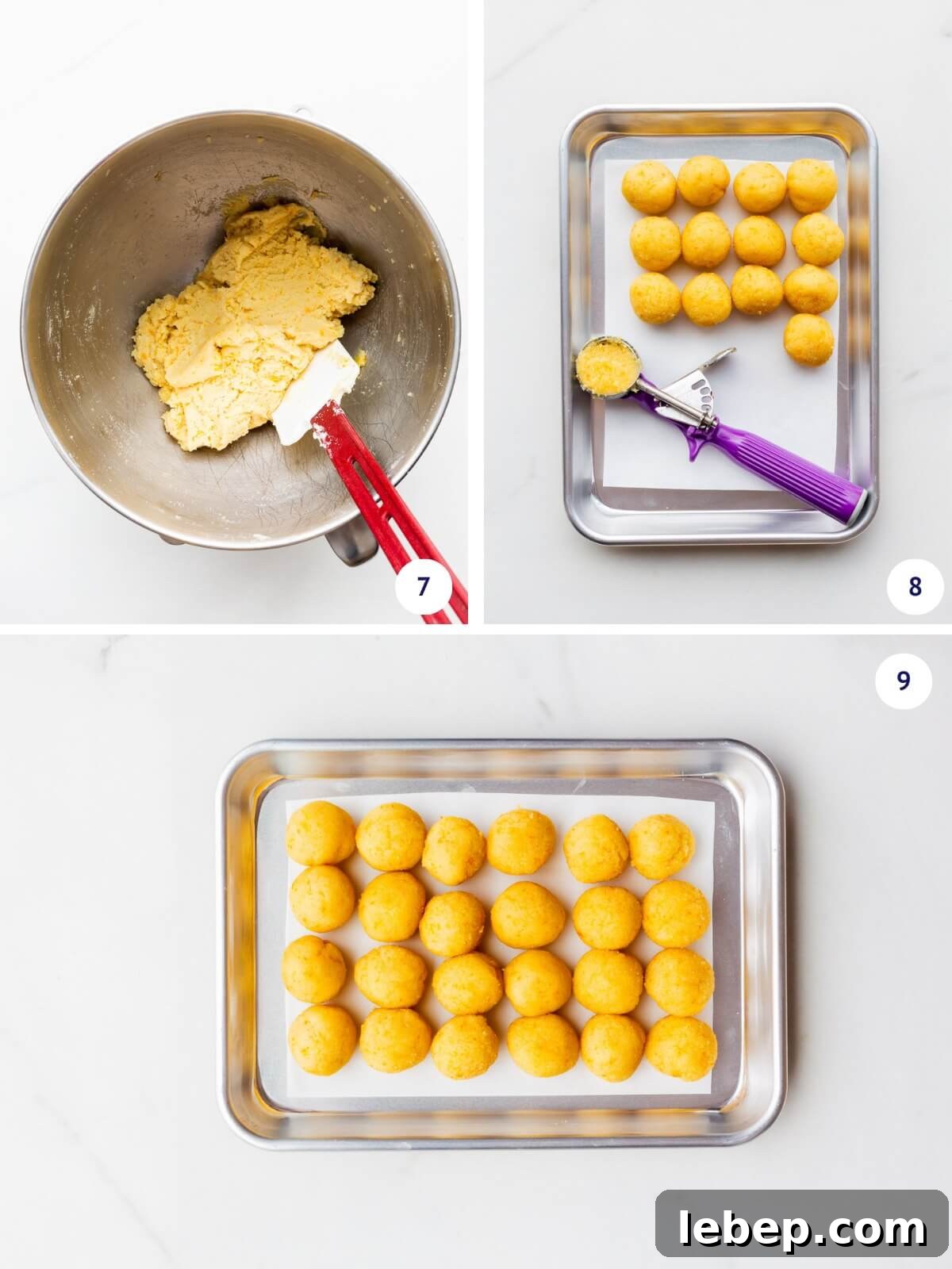 Orange Almond Amaretti Cookies Recipe — Zesty, Chewy Biscotti-Style Treats 6 Scooping and rolling amaretti cookie dough into round balls.