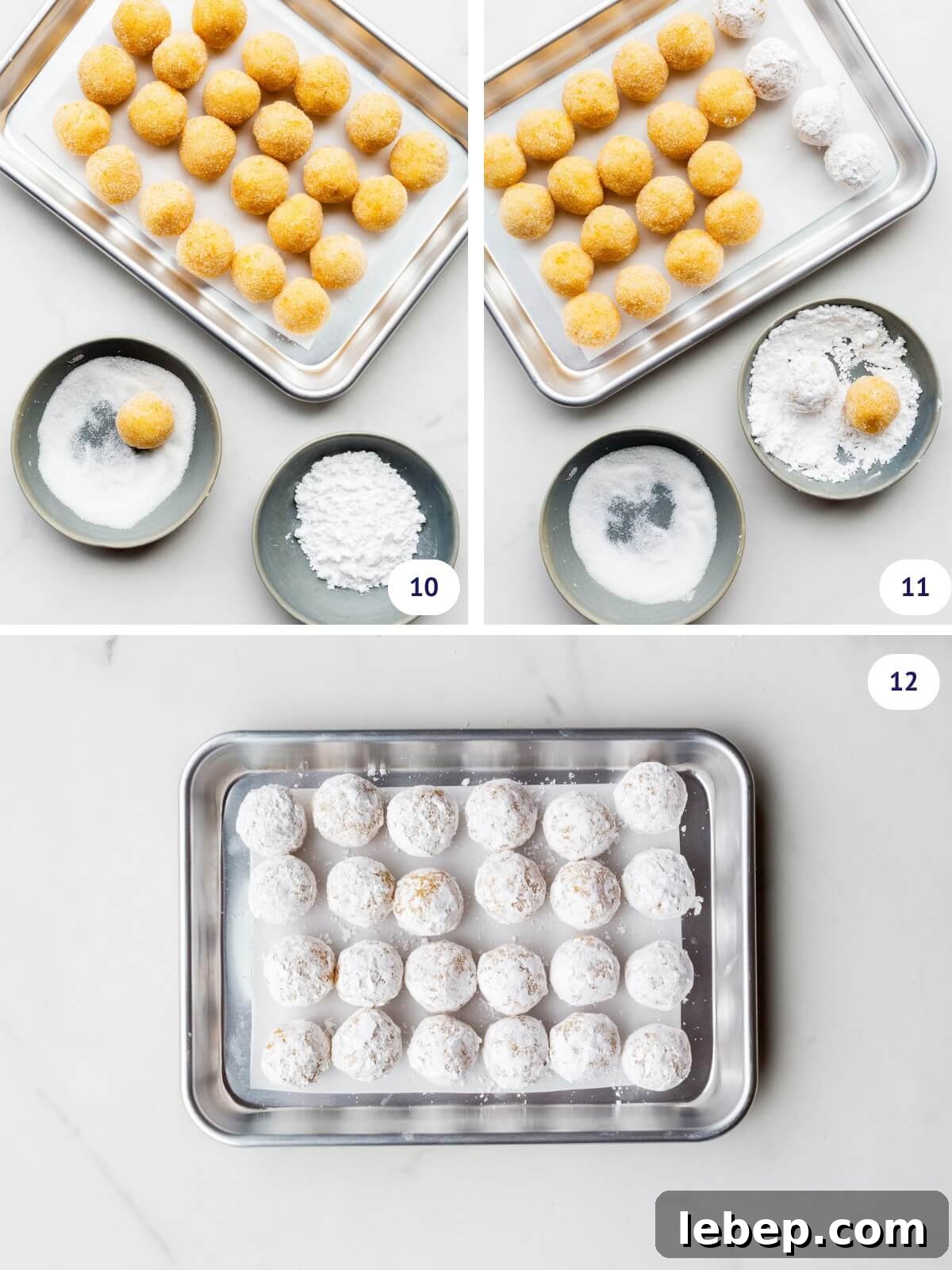 Orange Almond Amaretti Cookies Recipe — Zesty, Chewy Biscotti-Style Treats 7 Coating scoops of amaretti cookie dough in granulated sugar, then icing sugar before baking.