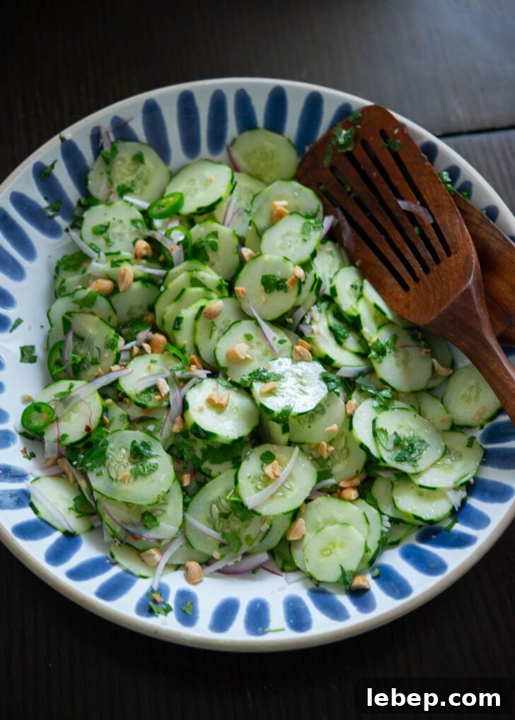Vietnamese cucumber salad tossed in a bowl.