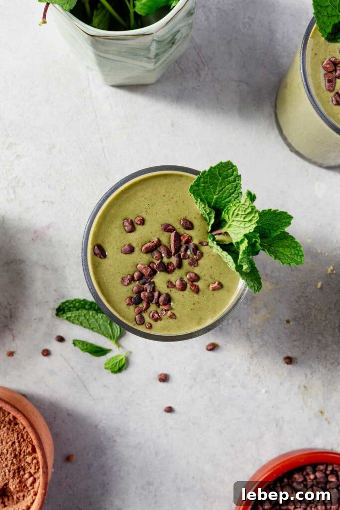 Thin mint smoothie close up