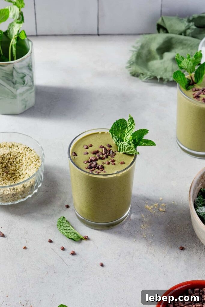 Mint garnish on smoothie