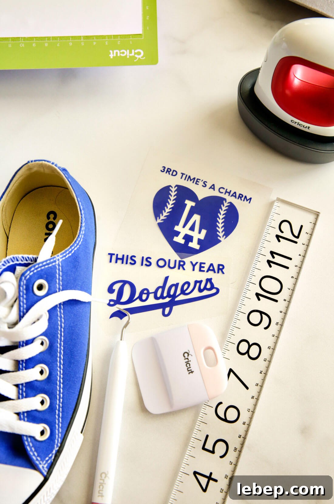 Cricut iron on vinyl for Dodger project