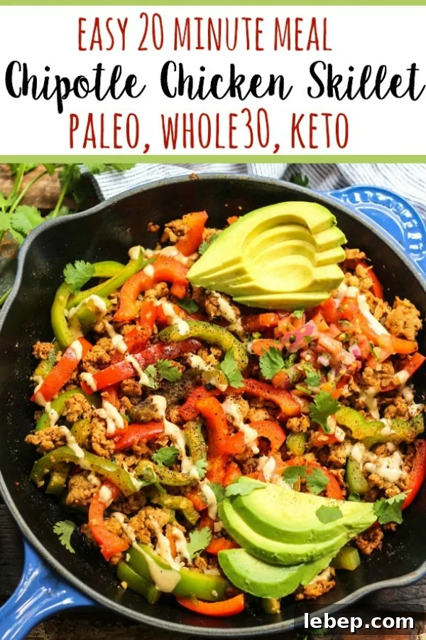Chipotle Chicken Skillet: Whole30, Paleo, Keto & Gluten-Free Recipe 2 This Whole30 chipotle chicken skillet checks all of my boxes. Paleo, low carb, gluten free, you name it. In under 20 minutes you've got a family friendly chicken dinner on the table or ready to be put in the fridge for meal prep. It's easy to make this Whole30 chicken recipe your own by swapping the veggies! #whole30skillet #whole30chickenrecipe #paleochickenrecipe #paleoskillet
