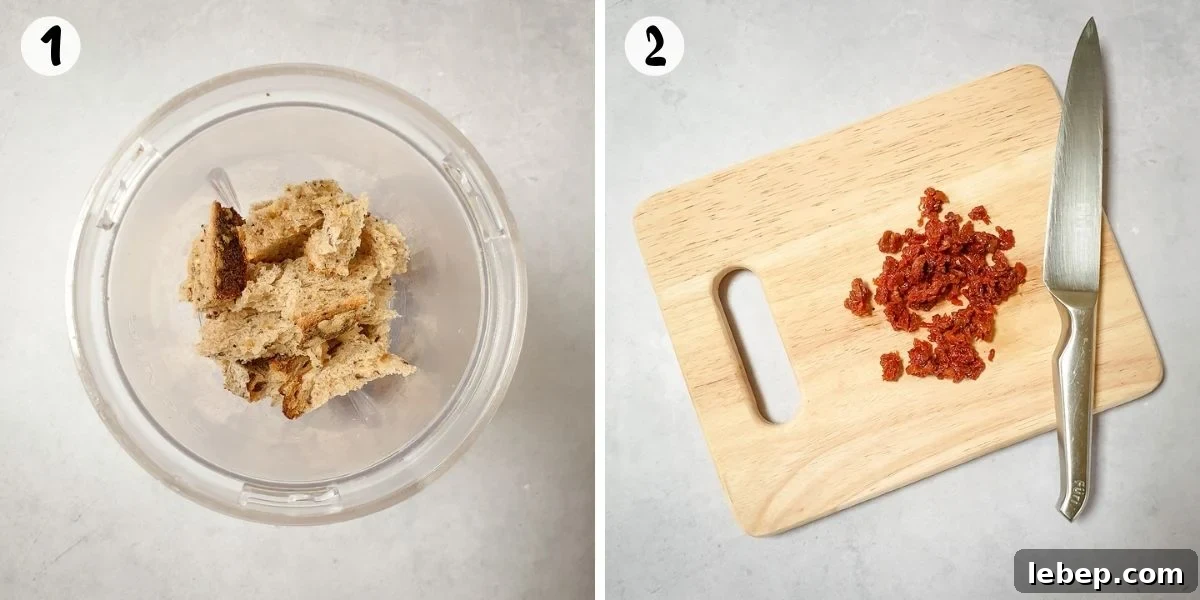 make breadcrumbs and chop tomatoes