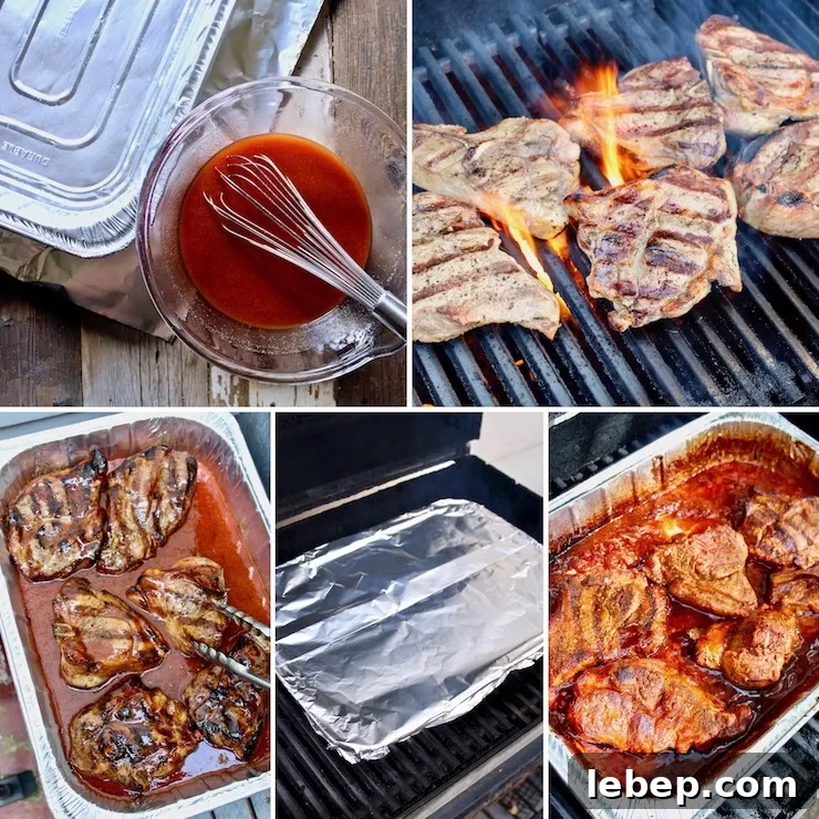 St. Louis Style BBQ Pork Steaks — Juicy Grilled Recipe 6 St. Louis BBQ Pork Steaks collage of five step by step photos
