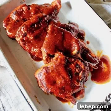 St. Louis BBQ Pork Steaks in an enamel pan for serving