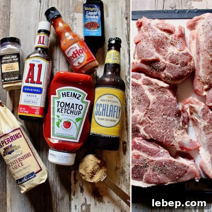 St. Louis Style BBQ Pork Steaks — Juicy Grilled Recipe 4 St. Louis BBQ Pork Steak sauce ingredients and raw pork steaks.
