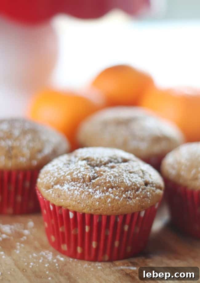Gingerbread Muffins Recipe with Warm Spices and Molasses 7 gingerbread muffins on cutting board with oranges in background