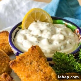 Classic Creamy Tartar Sauce Recipe for Fish and Seafood 6 tartar sauce in bowl with lemon slice